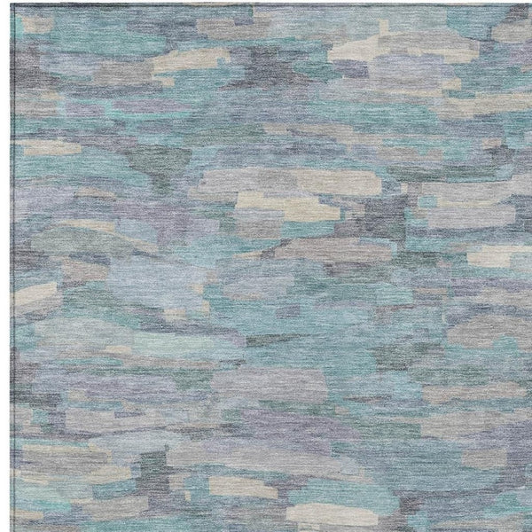 HomeRoots 9' X 12' Teal Blue Striped Washable Area Rug - Perfect for Indoor & Outdoor Spaces, Durable & Stylish! 641258