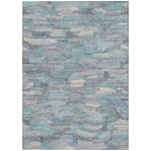 HomeRoots 9' X 12' Teal Blue Striped Washable Area Rug - Perfect for Indoor & Outdoor Spaces, Durable & Stylish! 641258