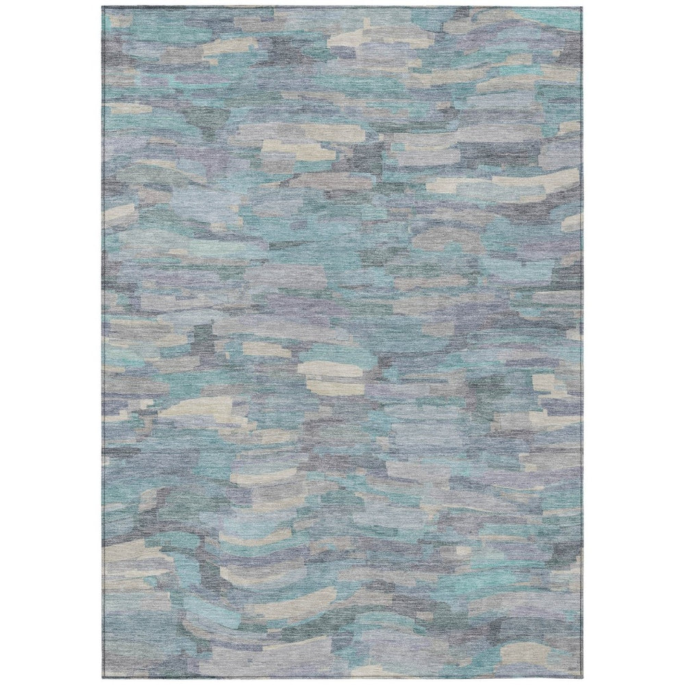 HomeRoots 9' X 12' Teal Blue Striped Washable Area Rug - Perfect for Indoor & Outdoor Spaces, Durable & Stylish! 641258