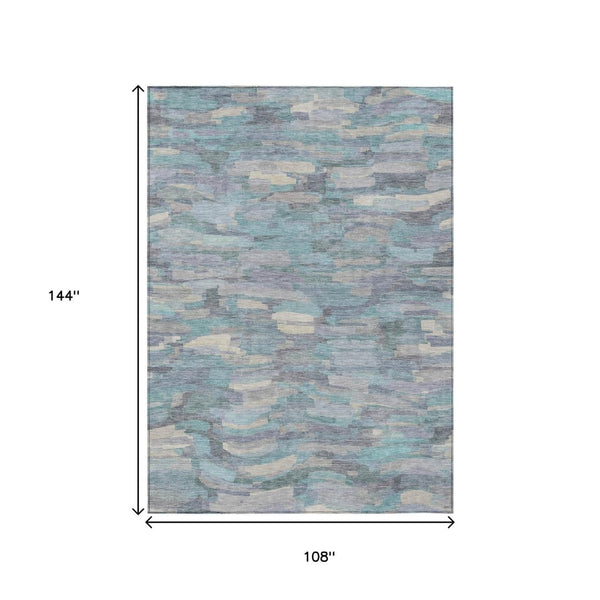 HomeRoots 9' X 12' Teal Blue Striped Washable Area Rug - Perfect for Indoor & Outdoor Spaces, Durable & Stylish! 641258