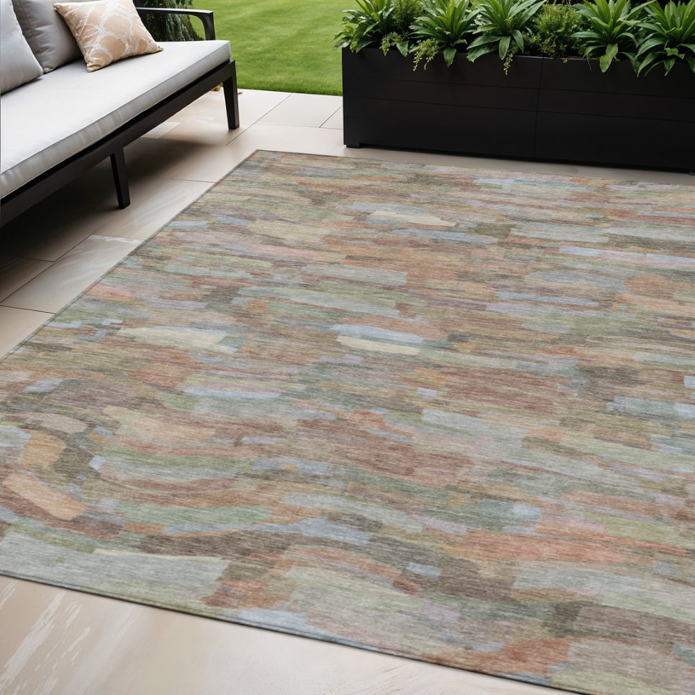 HomeRoots 5' Taupe Copper and Ivory Striped Area Rug - Durable, Washable, Perfect for Indoor and Outdoor Spaces 641261