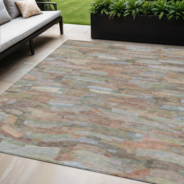 HomeRoots 5' Taupe Copper and Ivory Striped Area Rug - Durable, Washable, Perfect for Indoor and Outdoor Spaces 641261