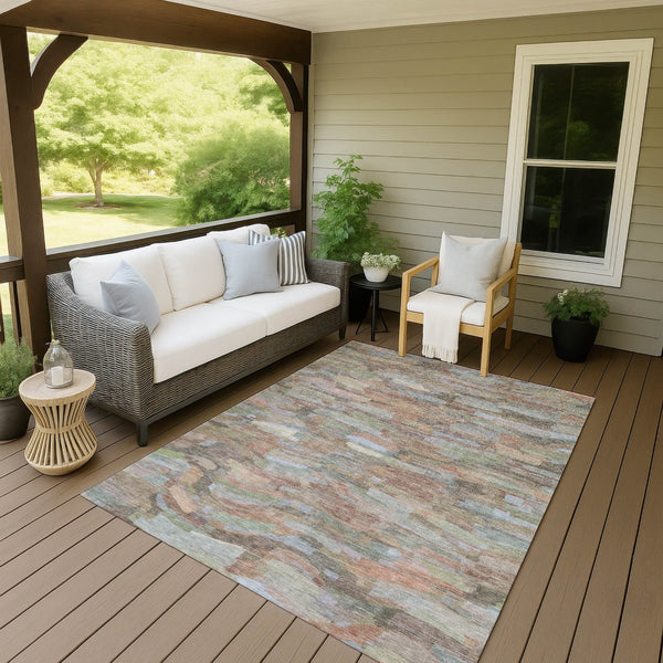 HomeRoots 5' Taupe Copper and Ivory Striped Area Rug - Durable, Washable, Perfect for Indoor and Outdoor Spaces 641261