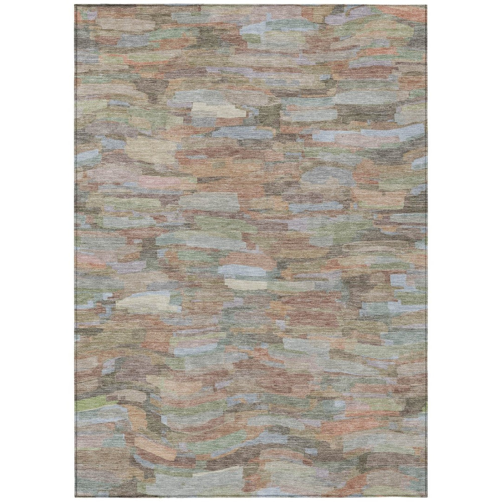 HomeRoots 5' Taupe Copper and Ivory Striped Area Rug - Durable, Washable, Perfect for Indoor and Outdoor Spaces 641261