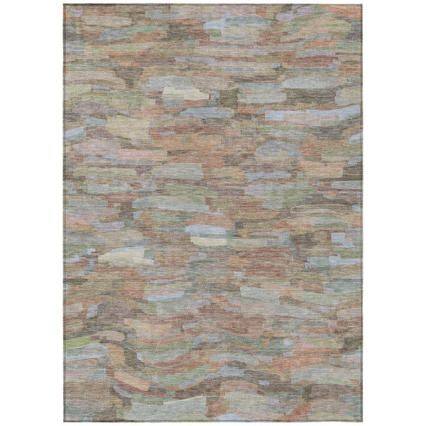 HomeRoots 5' Taupe Copper and Ivory Striped Area Rug - Durable, Washable, Perfect for Indoor and Outdoor Spaces 641261
