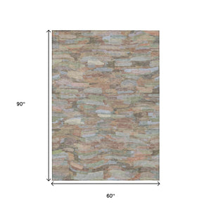 HomeRoots 5' Taupe Copper and Ivory Striped Area Rug - Durable, Washable, Perfect for Indoor and Outdoor Spaces 641261