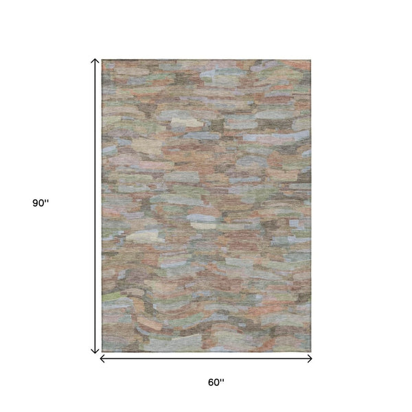HomeRoots 5' Taupe Copper and Ivory Striped Area Rug - Durable, Washable, Perfect for Indoor and Outdoor Spaces 641261