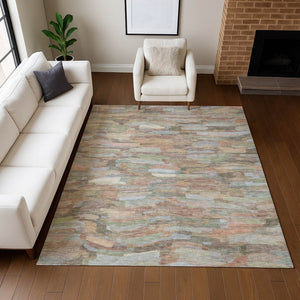 HomeRoots 5' Taupe Copper and Ivory Striped Area Rug - Durable, Washable, Perfect for Indoor and Outdoor Spaces 641261