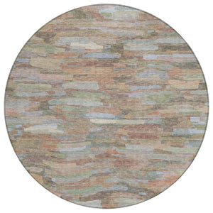 HomeRoots 8' Taupe Copper Ivory Round Striped Rug – Durable, Washable, Indoor Outdoor Decor for High Traffic Areas 641262