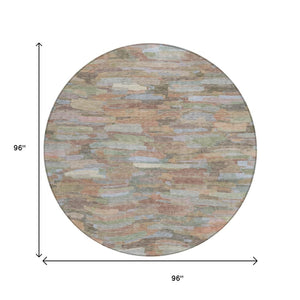 HomeRoots 8' Taupe Copper Ivory Round Striped Rug – Durable, Washable, Indoor Outdoor Decor for High Traffic Areas 641262