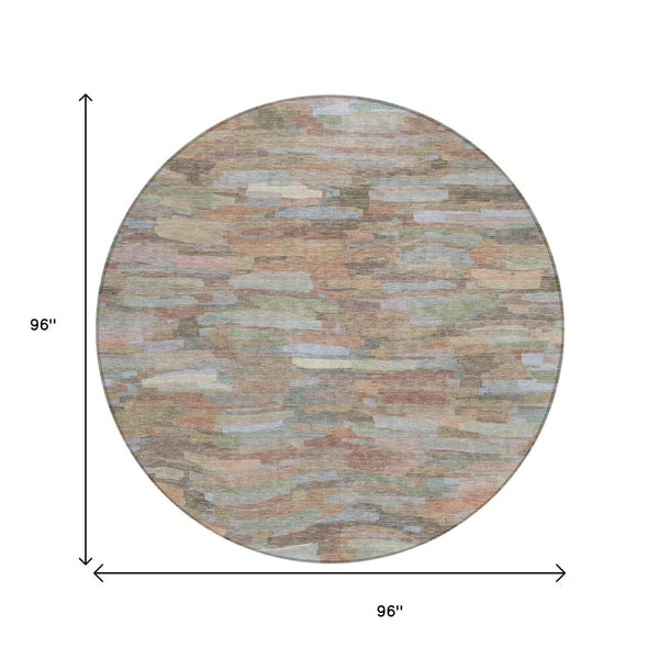 HomeRoots 8' Taupe Copper Ivory Round Striped Rug – Durable, Washable, Indoor Outdoor Decor for High Traffic Areas 641262