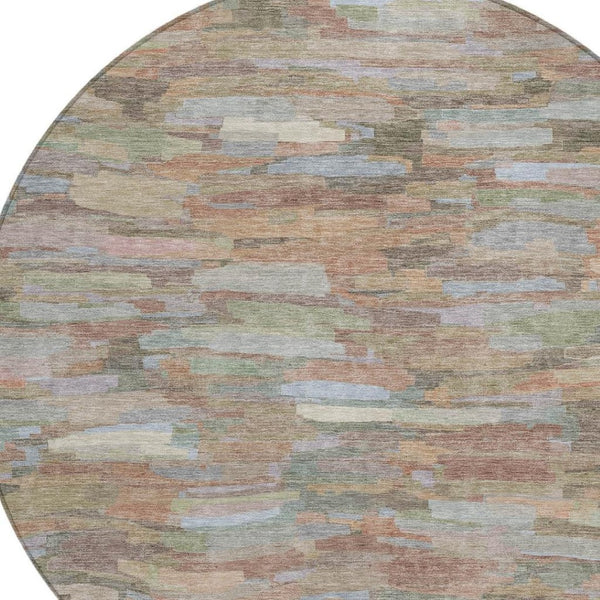 HomeRoots 8' Taupe Copper Ivory Round Striped Rug – Durable, Washable, Indoor Outdoor Decor for High Traffic Areas 641262