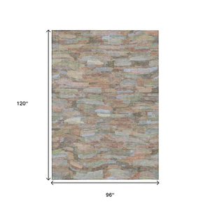 HomeRoots 8' X 10' Stylish Taupe Copper Ivory Striped Washable Area Rug for Indoor Outdoor High-Traffic Use 641263