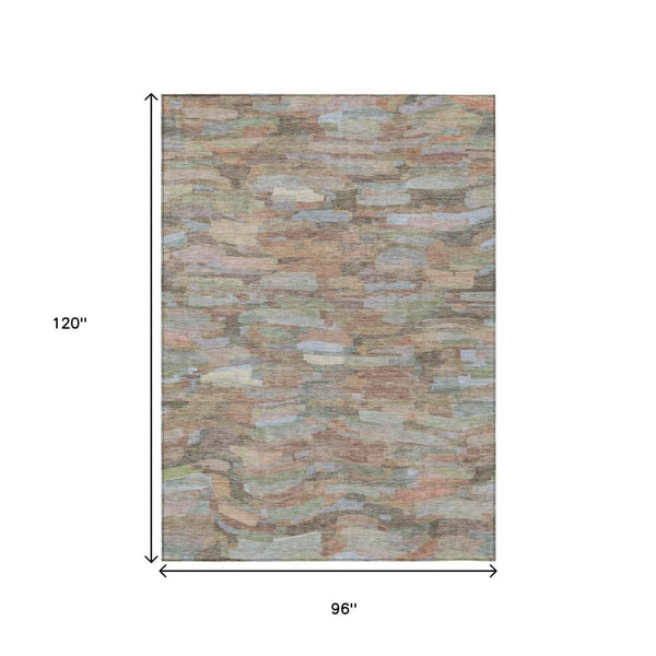 HomeRoots 8' X 10' Stylish Taupe Copper Ivory Striped Washable Area Rug for Indoor Outdoor High-Traffic Use 641263