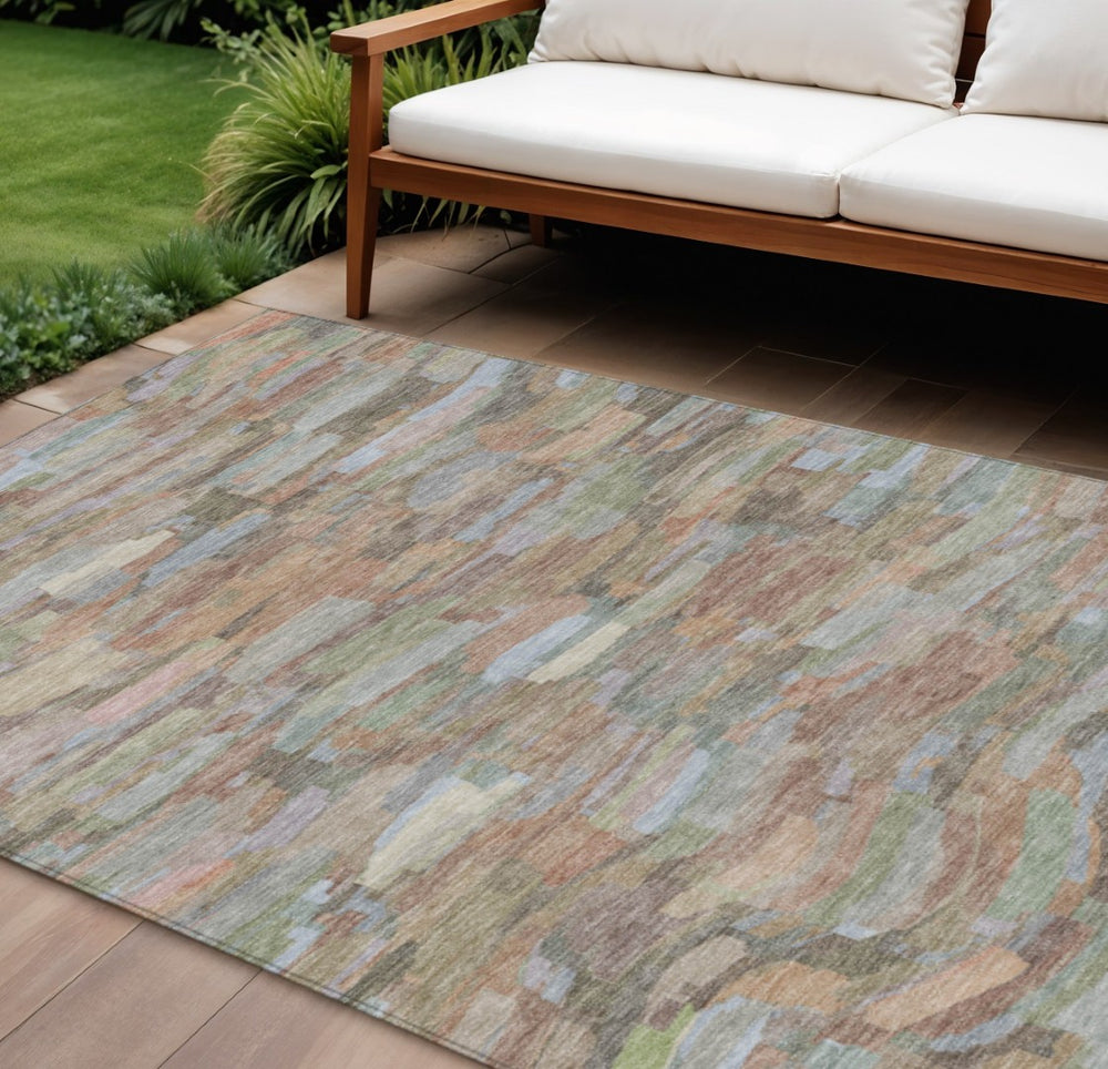 HomeRoots 10' Taupe Copper Ivory Striped Indoor Outdoor Area Rug - Stylish, Durable, Machine Washable & Easy Care 641265