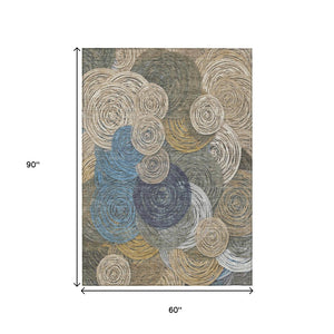 HomeRoots 5' X 8' Geometric Washable Indoor Outdoor Area Rug in Beige, Green, Blue & Gold – Stylish & Durable! 641267