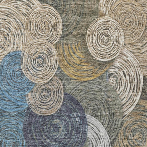 HomeRoots 5' X 8' Geometric Washable Indoor Outdoor Area Rug in Beige, Green, Blue & Gold – Stylish & Durable! 641267