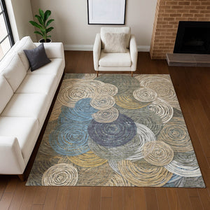 HomeRoots 5' X 8' Geometric Washable Indoor Outdoor Area Rug in Beige, Green, Blue & Gold – Stylish & Durable! 641267