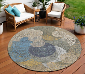 HomeRoots 8' Geometric Indoor Outdoor Area Rug in Beige, Green, Blue & Gold - Durable, Washable & Stylish! 641268