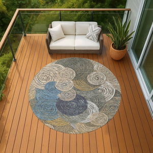 HomeRoots 8' Geometric Indoor Outdoor Area Rug in Beige, Green, Blue & Gold - Durable, Washable & Stylish! 641268