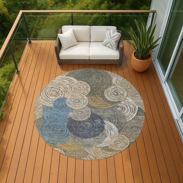 HomeRoots 8' Geometric Indoor Outdoor Area Rug in Beige, Green, Blue & Gold - Durable, Washable & Stylish! 641268