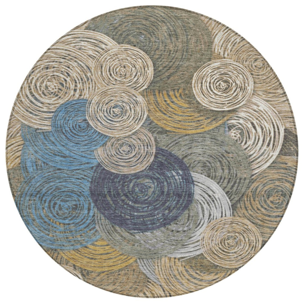 HomeRoots 8' Geometric Indoor Outdoor Area Rug in Beige, Green, Blue & Gold - Durable, Washable & Stylish! 641268