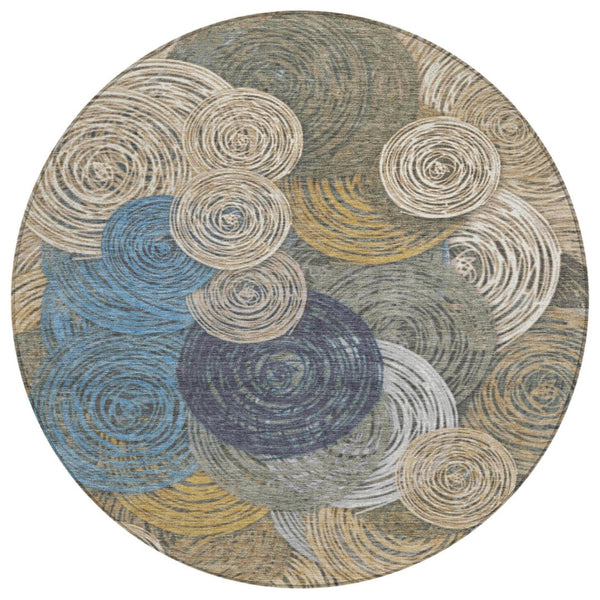 HomeRoots 8' Geometric Indoor Outdoor Area Rug in Beige, Green, Blue & Gold - Durable, Washable & Stylish! 641268