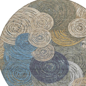 HomeRoots 8' Geometric Indoor Outdoor Area Rug in Beige, Green, Blue & Gold - Durable, Washable & Stylish! 641268