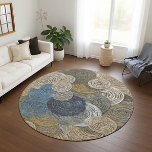 HomeRoots 8' Geometric Indoor Outdoor Area Rug in Beige, Green, Blue & Gold - Durable, Washable & Stylish! 641268