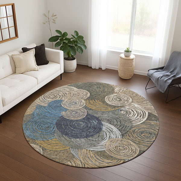 HomeRoots 8' Geometric Indoor Outdoor Area Rug in Beige, Green, Blue & Gold - Durable, Washable & Stylish! 641268