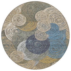 HomeRoots 8' Geometric Indoor Outdoor Area Rug in Beige, Green, Blue & Gold - Durable, Washable & Stylish! 641268