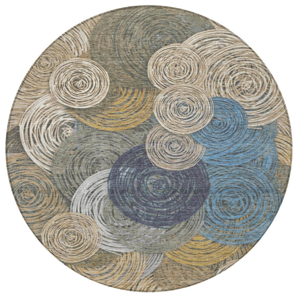 HomeRoots 8' Geometric Indoor Outdoor Area Rug in Beige, Green, Blue & Gold - Durable, Washable & Stylish! 641268