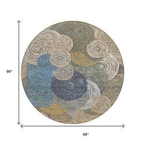 HomeRoots 8' Geometric Indoor Outdoor Area Rug in Beige, Green, Blue & Gold - Durable, Washable & Stylish! 641268