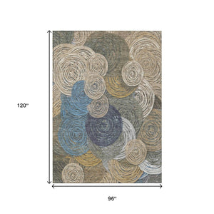 HomeRoots 8' Geometric Washable Area Rug in Beige, Green, Blue & Gold – Indoor/Outdoor Durable Design for Homes 641269