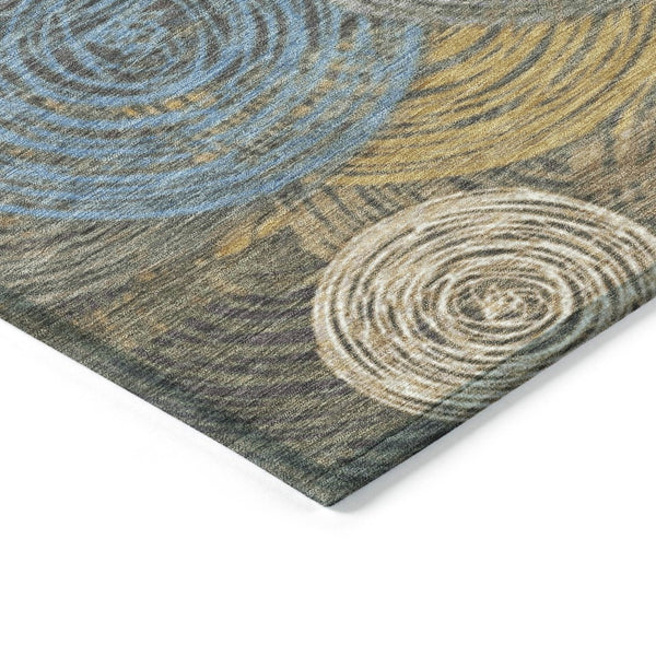 HomeRoots 8' Geometric Washable Area Rug in Beige, Green, Blue & Gold – Indoor/Outdoor Durable Design for Homes 641269