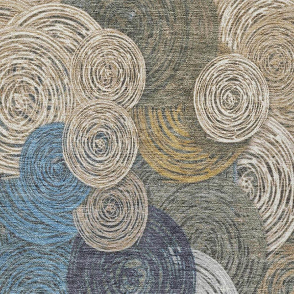 HomeRoots 8' Geometric Washable Area Rug in Beige, Green, Blue & Gold – Indoor/Outdoor Durable Design for Homes 641269