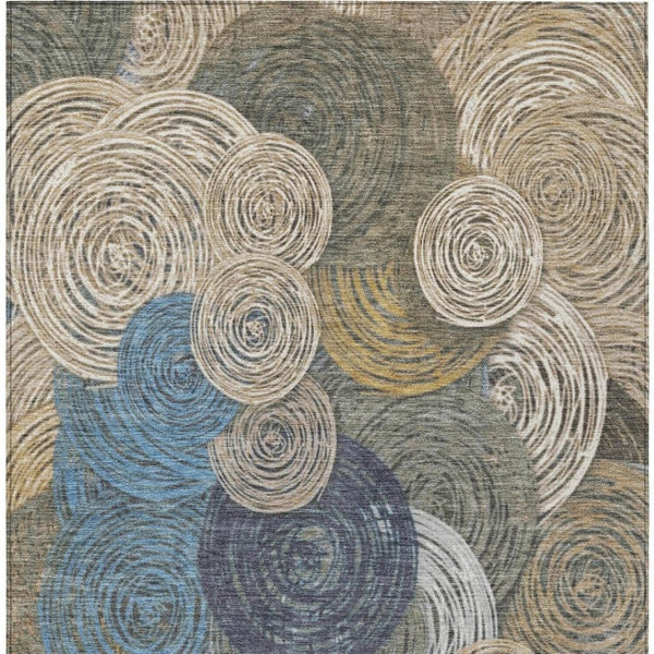 HomeRoots 9' Geometric Washable Area Rug in Beige, Green, Blue & Gold - Indoor/Outdoor Durability & Style! 641270
