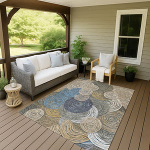 HomeRoots 9' Geometric Washable Area Rug in Beige, Green, Blue & Gold - Indoor/Outdoor Durability & Style! 641270