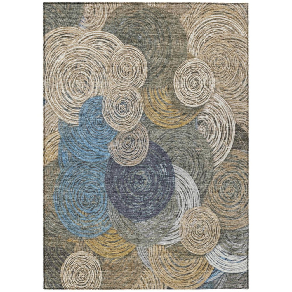 HomeRoots 10' Geometric Washable Area Rug in Beige, Green, Blue & Gold – Durable Indoor/Outdoor Design! 641271
