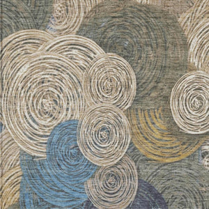 HomeRoots 10' Geometric Washable Area Rug in Beige, Green, Blue & Gold – Durable Indoor/Outdoor Design! 641271