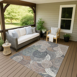 HomeRoots 5' Stylish Brown Taupe & Beige Geometric Washable Indoor/Outdoor Area Rug - Durable & Trendy Décor 641273