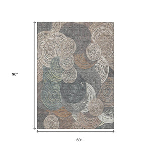 HomeRoots 5' Stylish Brown Taupe & Beige Geometric Washable Indoor/Outdoor Area Rug - Durable & Trendy Décor 641273