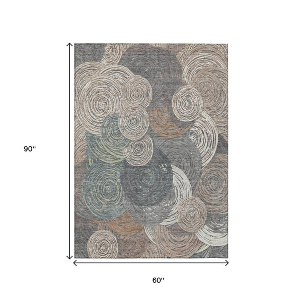 HomeRoots 5' Stylish Brown Taupe & Beige Geometric Washable Indoor/Outdoor Area Rug - Durable & Trendy Décor 641273