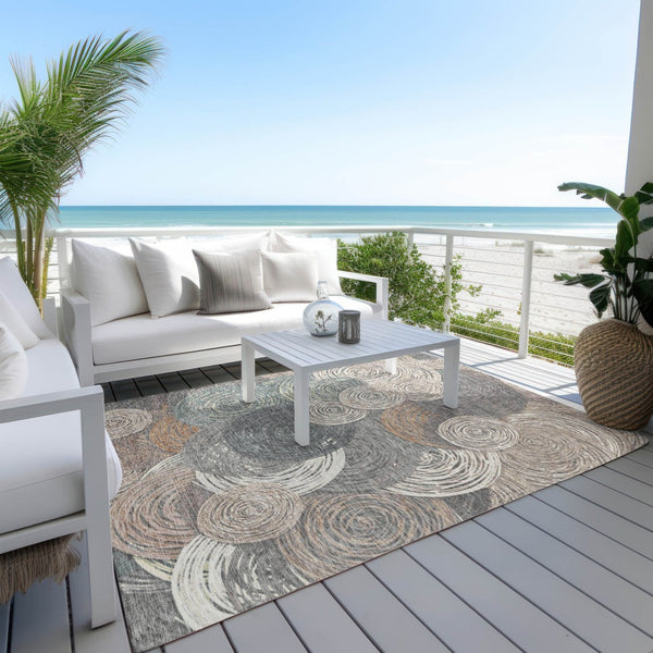 HomeRoots 5' Stylish Brown Taupe & Beige Geometric Washable Indoor/Outdoor Area Rug - Durable & Trendy Décor 641273