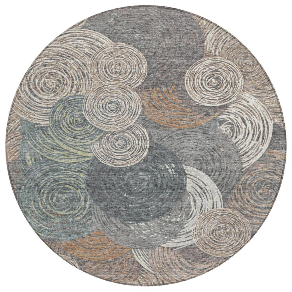 HomeRoots 8' Round Geometric Indoor Outdoor Area Rug in Brown Taupe & Beige – Washable, Durable & Stylish! 641274