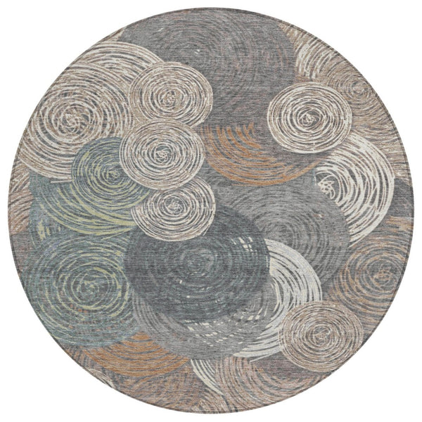 HomeRoots 8' Round Geometric Indoor Outdoor Area Rug in Brown Taupe & Beige – Washable, Durable & Stylish! 641274