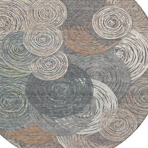 HomeRoots 8' Round Geometric Indoor Outdoor Area Rug in Brown Taupe & Beige – Washable, Durable & Stylish! 641274