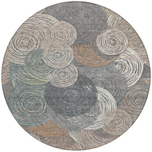HomeRoots 8' Round Geometric Indoor Outdoor Area Rug in Brown Taupe & Beige – Washable, Durable & Stylish! 641274