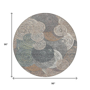 HomeRoots 8' Round Geometric Indoor Outdoor Area Rug in Brown Taupe & Beige – Washable, Durable & Stylish! 641274