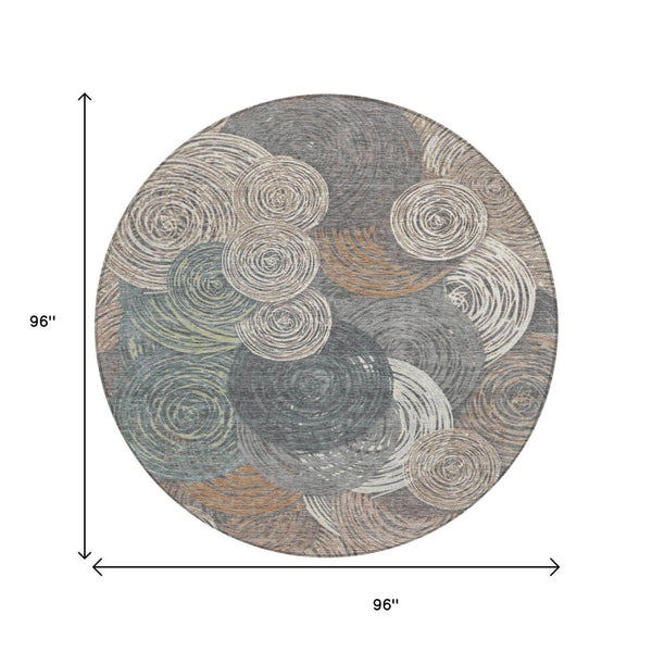 HomeRoots 8' Round Geometric Indoor Outdoor Area Rug in Brown Taupe & Beige – Washable, Durable & Stylish! 641274